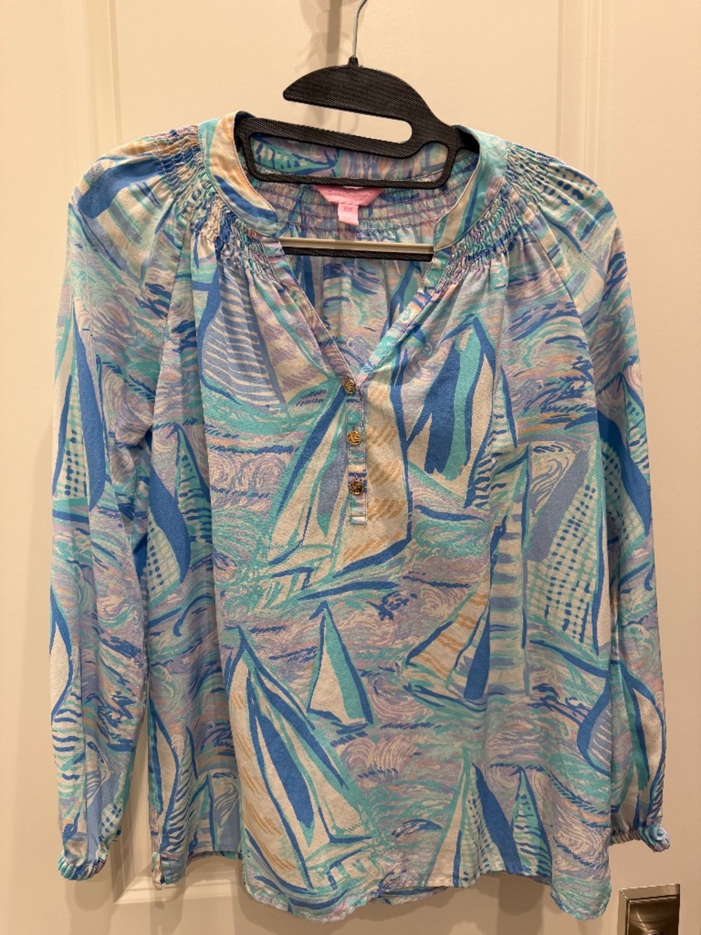 Lilly Pulitzer Silk Sailboat Print Blouse – Women's XXS